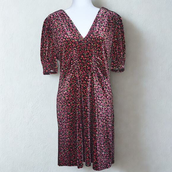 ✨ TOPSHOP “Bizzy Lizzy” Red Velvet Floral Puff Sleeve Tea Dress | Size 12 ✨ - Picture 4 of 10
